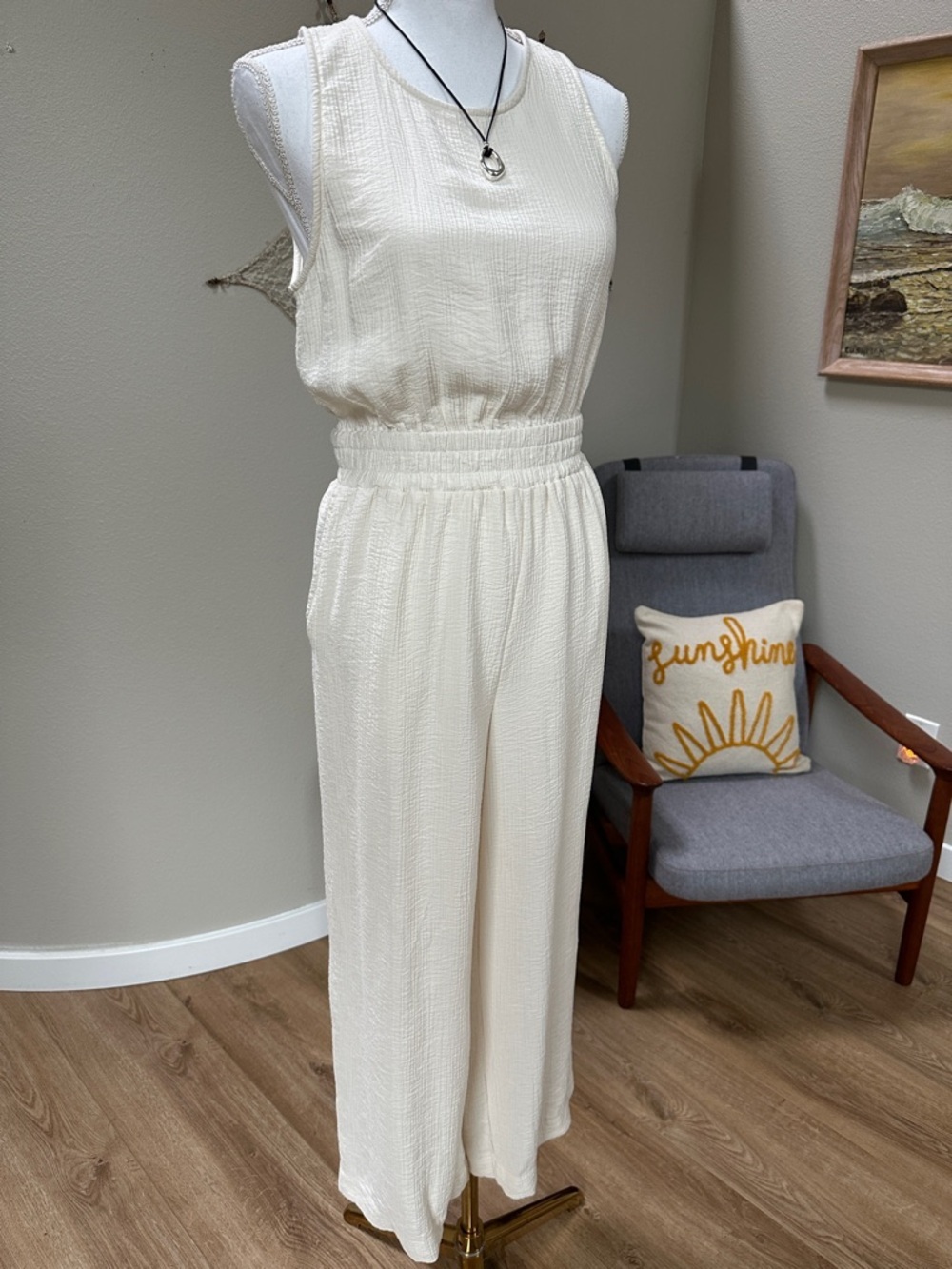 a new day Cream Sleeveless guaze Wide-Leg Jumpsuit - Picture 2 of 12